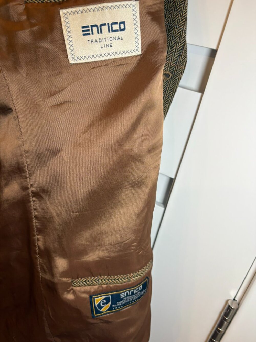 Vintage Enrico Herringbone Tweed Oversized Boyfriend Blazer Brown XL - Picture 10 of 11